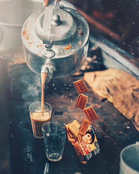 Photo by @desiontheroad  Evergreen combo, Chai and Parle G. . . . . . Share your photos with us using #indianphotography Tag us… Tea Lover Quotes, Chai Quotes, Tea Wallpaper, Coffee Shop Photography, Indian Tea, Masala Chai, Love Couple Photo, Morning Tea, Chai Tea