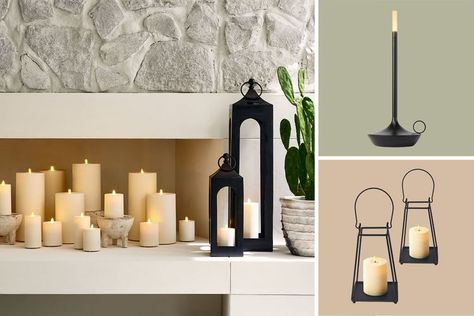 10 Flameless Candles That Look Like the Real Thing Candle Fireplace Ideas, Fireplace Candles Inside, Flameless Candles Decorating Ideas, Candle Pottery, Fireplace Candles, Bug House, Sf Apartment, Fireplace Redo, Candles In Fireplace