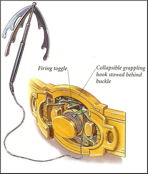 Batman's Grapple designs. Mechanism built into the belt.     (batmantb.com/2012) Snake Eyes Gi Joe, Spy Kit, Armadura Cosplay, Army Men Toys, Batman Suit, Batman Concept, Grappling Hook, Batman Armor, Arte Nerd