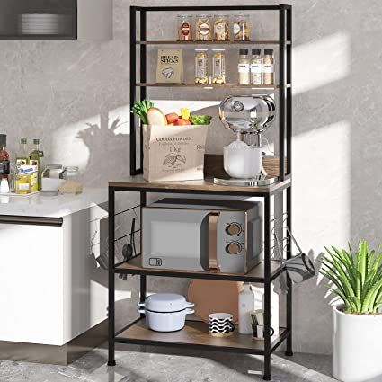 Dripex 5-Tier Kitchen Baker's Rack with 10 Hooks Microwave Oven Stand Spices Utensils Kitchen Utility Storage Shelf Free Standing Industrial Organizer Tiny Kitchen Makeover, Kitchen Storage Stand, Kitchen Buffet Table, Ladder Shelf Decor, Organiser Cucina, Baker's Rack, Coffee Bar Station, Microwave Stand, Spice Rack Organiser