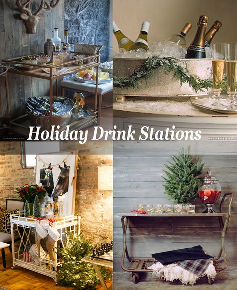 Holiday drink stations and bar cart ideas for your New Year's Eve party! Cocktail Station Party, Holiday Drinks Alcohol Christmas, Beverage Station Party, Christmas Bar Cart, Holiday Drinks Alcohol, New Year's Drinks, Christmas Drinks Alcohol Recipes, Drink Stations, Christmas Party Drinks