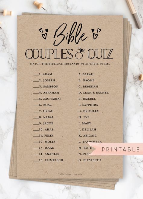 Bible Couples Quiz . Bridal Shower Printable Game . Christian Biblical Shower . Rustic Kraft + Black and White . Instant Digital Download Christian Bridal Shower Ideas, Couples Quiz, Bridal Shower Decorations Rustic, Bridal Shower Decorations Diy, Fun Bridal Shower Games, Winter Bridal Showers, Couple Wedding Shower, Bridal Shower Planning, Bridal Games