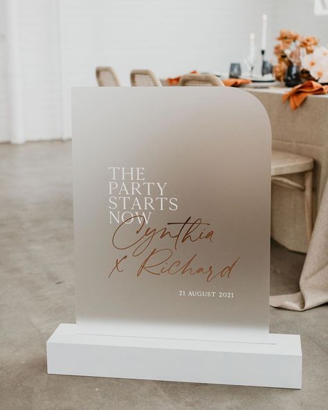 Event Stationery + Signage on Instagram: “Frost Clear Acrylic Welcome sign in our You + Me design with white print and rose gold metallic names. Add a further point of difference…” Wedding Seating Chart Display, Acrylic Welcome Sign, Stationery Brand, Acrylic Signage, Me Design, Event Signage, Wedding Hashtag, Word Signs, Acrylic Letters