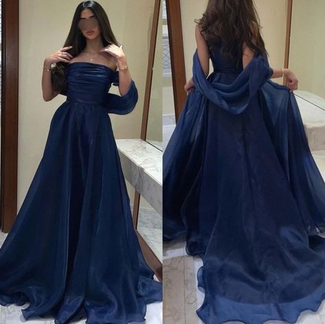 Winter Masquerade Outfit Ideas, Runaway Princess Dress, Blue Dresses For Birthday, Large Prom Dresses, Dark Blue Prom Dress Long Sleeve, Blue Princess Dress Royal, Blue Xv Dresses, Navy Blue Dress Elegant, Blue Gown Aesthetic