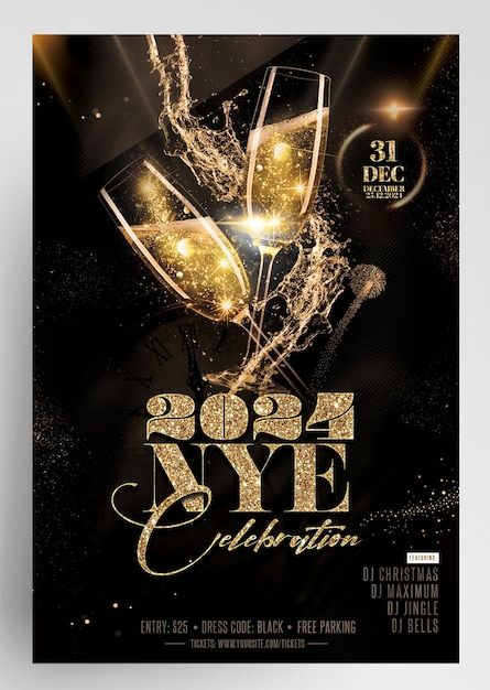 2024 Celebration, Nye 2024, New Year Flyer, Restaurant Layout, Winter Gold, Fancy Restaurant, Event Flyer, New Years Eve, Elegant Design