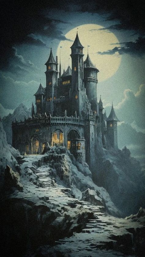 Fantasy Romance Art, Castle Painting, Dark Fantasy Artwork, Castle In The Sky, Knight Art, Scene Art, Fantasy Castle, Gothic Horror, Fantasy Art Landscapes