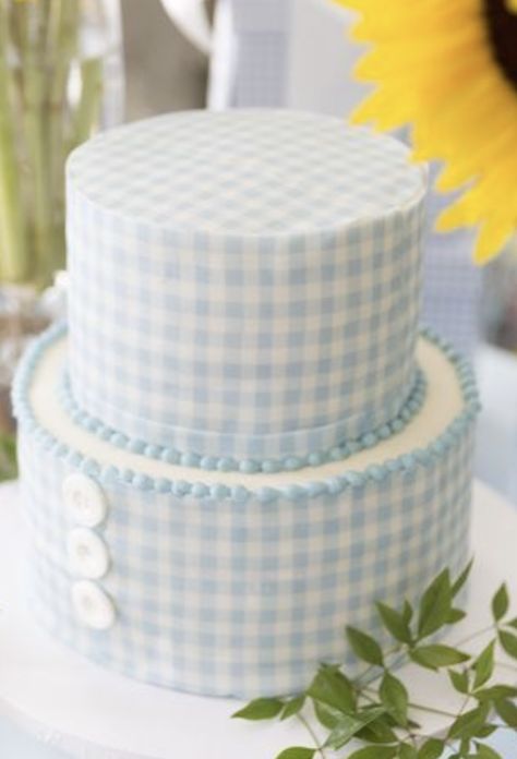 Blue Gingham 1st Birthday, Blue And White First Birthday Cake, Blue Smash Cake, Gingham Cake, Vintage First Birthday, Boy Baby Shower Cake, Lucas Baby, Desert Cups, Gingham Party