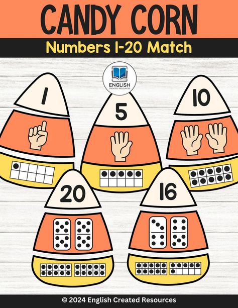 Candy Corn Numbers 1-20 Match Candy Corn Counting, Candy Corn Math, English Created Resources, Reading Comprehension Grade 1, Tk Classroom, Homophones Worksheets, Free English Worksheets, Counting To 120, Tactile Learning