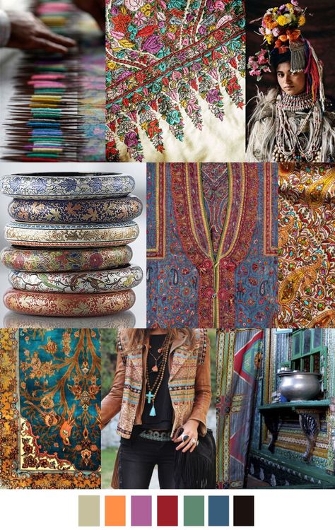 KASHMIR COLLAGE Pattern Curator, Estilo Hippie, Colors And Patterns, Mode Boho, Bohol, 2017 Fashion Trends, Mood Board Fashion, Color Stories, Colour Schemes