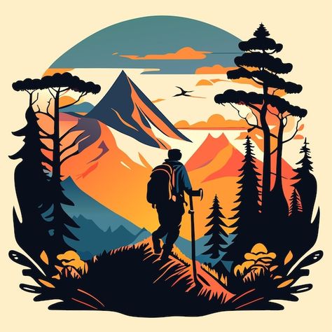 Mountain Vector Illustration, Camping Illustration, Mountain Vector, Geometric Mountain, Mountain Illustration, Vaporwave Art, Hiking Photography, Masonic Symbols, Adventure Design