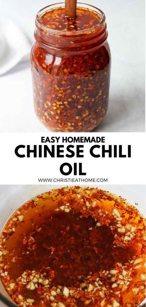 30-min. Easy Chinese Chili Oil. A spicy, delicious, chili oil made of red chili flakes, onion, garlic and other aromatics. An easy condiment that elevates any meal! #how to make chili oil #chili oil recipe chinese #chili garlic oil recipe Hot Oil Recipe, Chili Crisp Recipe, Spicy Chili Crisp, Homemade Chili Oil, Garlic Oil Recipe, Chinese Chili Oil, Sichuan Chili Oil, Chinese Chili, Hot Chili Oil