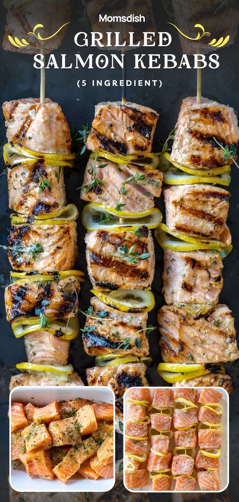 Grilled Salmon Kabobs, Salmon Kabobs, Salmon Skewers, Bbq Salmon, Grilled Seafood Recipes, Grilled Salmon Recipes, Barbeque Recipes, Kebabs On The Grill, Fresh Salmon