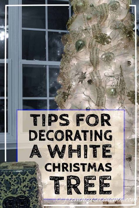 Looking for some decorating ideas for your all white Christmas tree? Try these tips that will help make sure it looks beautiful when you're done. #fromhousetohome  #allwhitechristmastree #christmasideas Decorating A White Christmas Tree, All White Christmas Tree, All White Christmas, Peacock Christmas Tree, Noel Miller, White Xmas Tree, White Christmas Tree Decorations, Noelle Silva, Flocked Christmas Trees Decorated