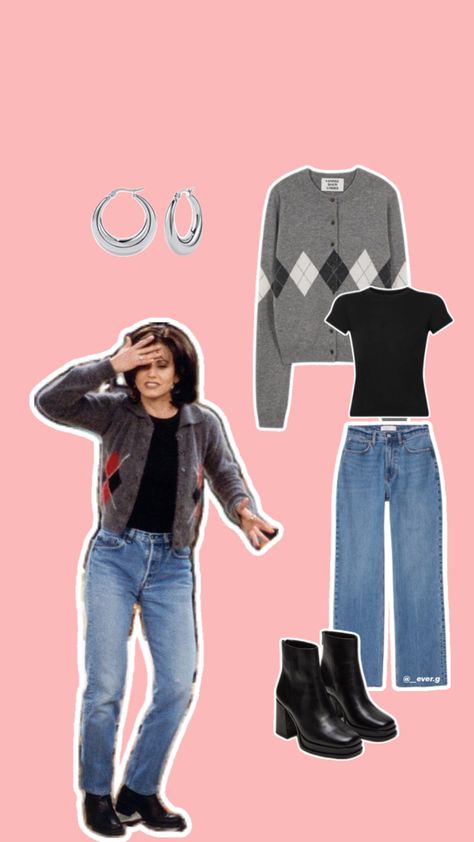 best Monica geller outfits, 90s outfit, throwback outfit, Monica geller aesthetic, Monica geller style, friends show, Monica from friends, easy, cute, casual simple outfits, fall outfit, fall fashion, autumn outfit, autumn fashion,New York outfit, casual New York outfit, easy fall outfit, cute fall outfit, outfit with gray cardigan, how to layer for fall, black t shirt, mom jeans, black boots, silver hoop earrings Casual New York Outfit, Casual Simple Outfits, Simple Outfits Fall, Monica Geller Aesthetic, Monica Geller Style, Monica From Friends, Friends Outfits 90s, Monica Geller Outfits, Outfits With Grey Cardigan