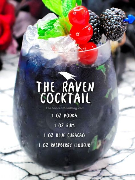 Raven Cocktail, Unique Alcoholic Drinks, Fancy Water, Cabin Weekend, Halloween Party Drinks, Halloween Drinks Alcohol, Fun Drinks Alcohol, Bartender Drinks, Halloween Foods