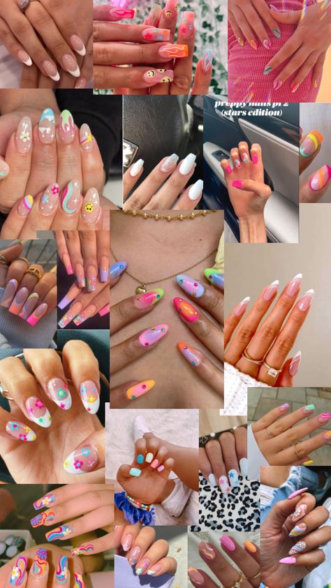 my nail inspo board! || #nailsinspo #nails #aesthetic #summer #777 #brightcolors #preppy #daniela #nailart #insporation #shufflesbypinterest #collage Nails Collage Art Designs, Nail Art Collage, Preppy Nails For School, Nail Inspo Preppy, Preppy Nail Designs, Nails Collage, Nails Aesthetic Summer, Nail Collage, Grade Nails