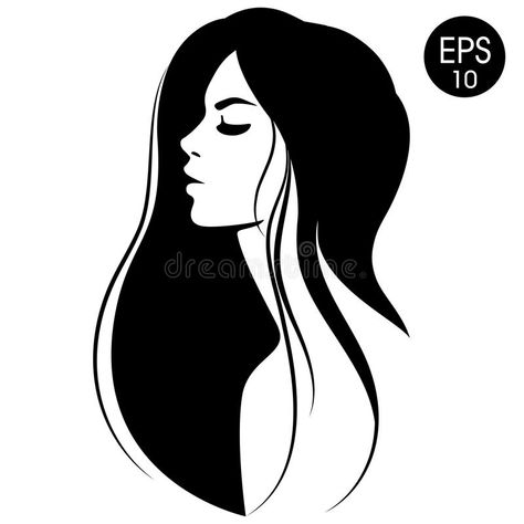 Black And White Face Illustration, Woman Logo Design, Portrait Illustrator, Logo Design Women, Vector Face, Woman With Black Hair, Baby Logo Design, Illustration Black And White, Painting Textured Walls