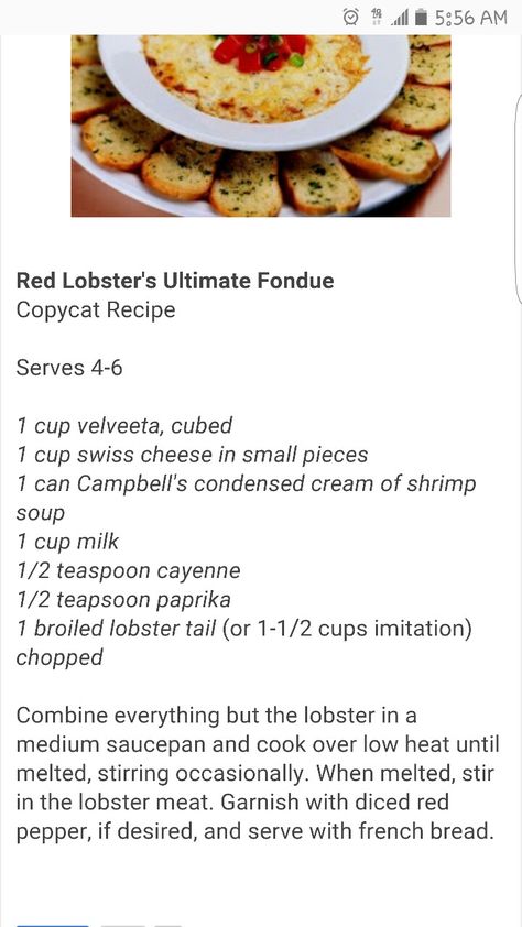 Red Lobster Seafood Fondue, Red Lobster Seafood Dip, Red Lobster Fondue Recipe, Seafood Fondue Recipes, Lobster Fondue, Seafood Fondue, Lobster Appetizers, Lobster Dip, Red Lobster Restaurant