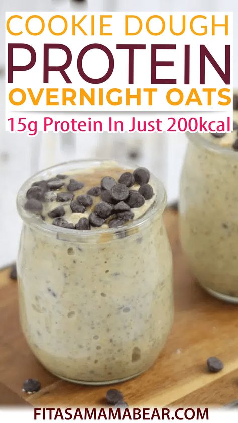 Packed with the perfect blend of oats, protein, and cookie dough flavor these protein overnight oats are a guilt-free snack! @fitasamamabear Cookie Dough Oats, Oats Protein, Cookie Dough Protein, Oats Recipes Breakfast, Breastfeeding Snacks, Protein Overnight Oats, Best Vegan Protein, Protein Cookie Dough, Oat Recipes Healthy