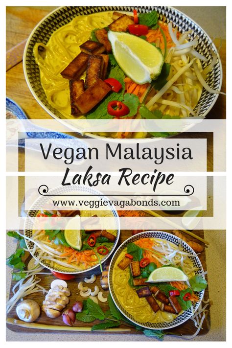 The Best Ever Vegan Malaysian Laksa Recipe • Veggie Vagabonds Vegan Laksa Recipe, Vegan Malaysian Recipes, Malaysian Laksa, Chinese Noodle Soup, Laksa Recipe, Coconut Broth, Vegan Energy Balls, Scotch Broth, Vegan Fish