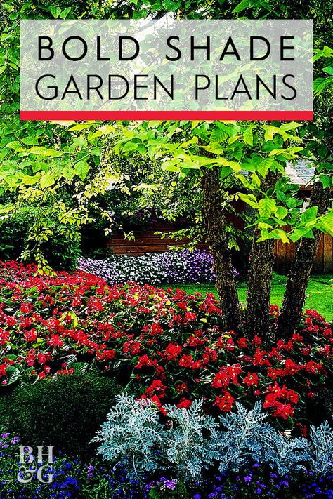 Enjoy beautiful color all spring and summer with this easy-to-grow shade garden plan. Ferns and hardy perennials create clean loops around the trunk of a tree. #shadegarden #plantsthatgrowinshade #summergardening #bhg Easy Garden Ideas Landscaping, Shade Garden Ideas, Shade Landscaping, Shade Loving Plants, Shade Garden Design, Tattoo Plant, Shade Gardening, Shade Garden Plants, Garden Shade