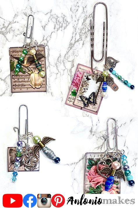 Junk Journal Altered Paper Clips, Bead Dangles Ideas, Junk Journal Paper Clips Diy, Diy Junk Journal Tags, Junk Journal Dangles Tutorial, Paper Clip Embellishments, Embellished Paper Clips, Paper Clip Art Ideas, Hidden Paperclip Embellishments