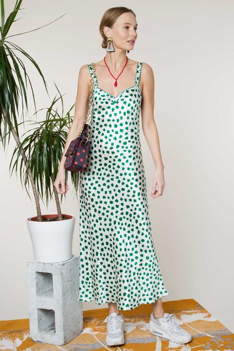 Slip Dress Styling, Printed Slip Dress, Dress Styling, White Slip Dress, Calf Length Dress, Glad Rags, Tulip Dress, Slip Dresses, Midi Slip Dress