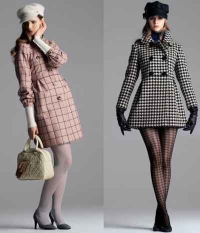 60S Look | Left: Pink check wool coat £70, Angora baker boy hat £8, Leather ... Outfits 60s, 60s Fashion Trends, 70s Mode, 60’s Fashion, 60s 70s Fashion, Sixties Fashion, Century Clothing, Mod Fashion, Contemporary Designs