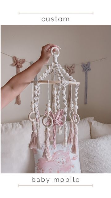 Macrame Baby Mobile, Macrame Mobile, Nursery Color Palette, Blush Pink Decor, Macrame Nursery, Boho Mobile, Macrame Baby, Nursery Items, Butterfly Nursery