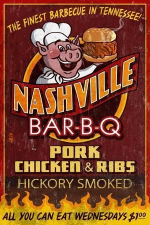 Food & Beverage (Decorative Art) Posters: Prints, Paintings & Wall Art | AllPosters.com Bbq Pig, Bbq Signs, Bigfoot Sasquatch, Retro Travel Poster, Large Framed Prints, Memphis Tennessee, Free Canvas, Stock Art, Support Artists