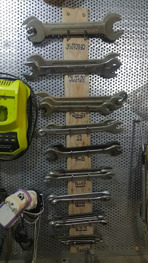 Wrench Organizer Diy, Diy Pegboard, Wrench Storage, Hardware Organizer, Wrench Organizer, Garage Storage Inspiration, Small Parts Organizer, Garage Organization Tips, Garage Organisation