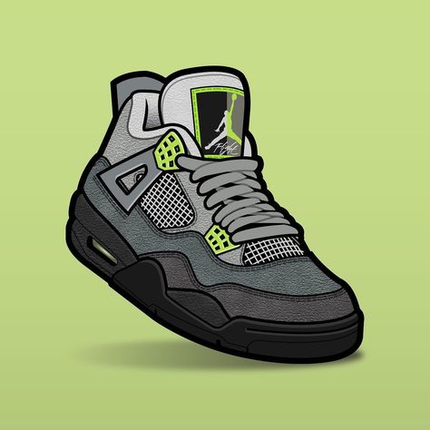 SLOFAR on Instagram: “Jordan 4 Neon #sneakerart #sneakerartist #sneakerartwork #sneakerposters #sneakervector #jordan4 #jordan4s #jordan4neon #vector #vectorart” Jordan Shoe Wallpapers, Jordan 4 Neon, Jordan Shoes Wallpaper, Shoes Vector, Jordan Vi, Sneakers Wallpaper, Jordan 4’s, Sneaker Posters, Shoes Wallpaper