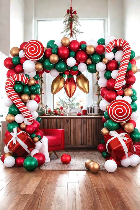 DBKL Balloons 152Pcs Garland Kit for Christmas, Red, White, Green, Gold with Candy Cane, Gift Box, Light Bulb Foil Balloons, Decorations, Party Supplies Christmas Balloon Garland, Green Balloons, Gold Candy, Balloons Decorations, Box Light, Christmas Balloons, Decorations Party, Christmas Door Decorations, Christmas Red