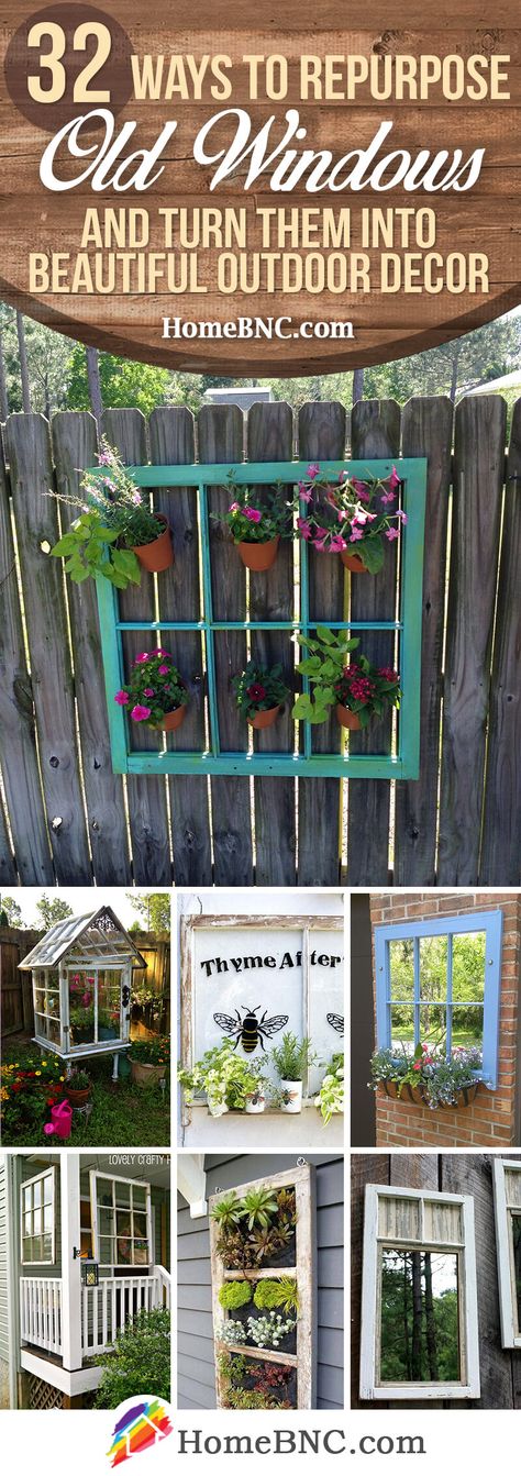 Repurpose Old Windows, Old Door Ideas, Outdoor Window Decor, Outdoor Curb Appeal, Old Window Projects, Old Window Frames, Outdoor Decor Ideas, Amazing Backyard, Plants Hanging