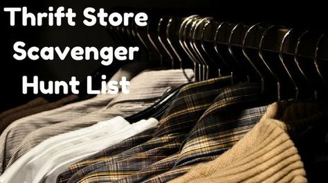 If you want to plan a thrift store scavenger hunt, here's a free printable list you can use. Thrift Store Scavenger Hunt, Store Scavenger Hunt, Fundraising Games, Fun Games For Adults, Scavenger Hunt List, Goodwill Store, Youth Group Activities, Album Sleeves, Game For Adults