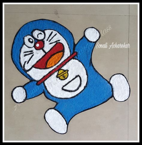 Doraemon Rangoli, Doremon Rangoli, 2024 Rangoli, Freehand Rangoli, Rangoli Designs Images, Free Hand Rangoli, Rangoli Designs, Drawing For Kids, Twinkle Twinkle