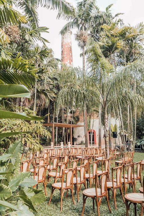 Luscious jungle setting for a wedding ceremony amidst the garden area of the historic Hacienda Sac Chich near Merida Mexico. Merida Wedding, Mexico Wedding Venue, Jungle Wedding, Hacienda Wedding, Mexican Hacienda, Merida Mexico, Garden Area, Yucatan Peninsula, Luxury Villas