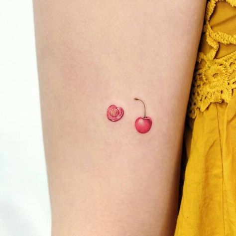 Cherry Tattoo Placement, Cherry Tattoo Outline, Traditional Cherry Tattoo, Tattoo Placement Arm, Cherry Tattoo, Cherry Tattoos, Vegan Tattoo, Explore Tattoo, Awesome Tattoo