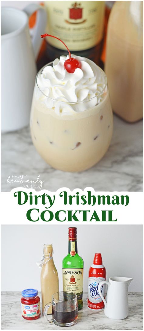 Dirty Irishman Cocktail Recipe- st patricks day cocktail drink idea. Easy st paddys day cocktails to make. St pattys coffee baileys irish cream jameson drink. Irish Alcoholic Drinks, Irish Drinks Cocktails, Irish Redhead Drink, Irish Cocktail Recipes, Drinks Made With Baileys Irish Cream, St Patty's Day Drinks, Baileys Drinks Cocktails, Irish Wake Drink Recipe, St Patrick’s Cocktails Recipes