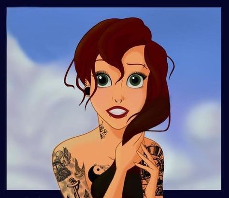 Disney Princess With Tattoos, Punk Disney Characters, Mermaid Phone Case, Mermaid Phone, Goth Disney, Punk Disney Princesses, Disney Princess Tattoo, Alternative Disney, Punk Disney