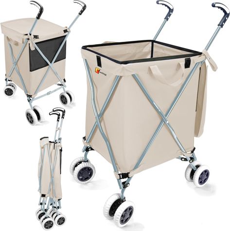 Folding Shopping Cart with Wheels, Grocery Cart with Removable Canvas with Cover, Lightweight Utility Cart for Groceries and Laundry Personal Shopping Cart, Folding Shopping Cart, Organization Cart, Laundry Cart, Cart With Wheels, Grocery Cart, Tactical Cargo Pants, 120 Pounds, Modern Laundry Rooms