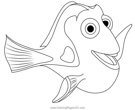 Happy Dory Coloring Page Finding Nemo Easy Drawings, Finding Dory Coloring Pages, Disney Character Outlines, Dori Drawing, Nemo Fish Cartoon, Finding Nemo Drawings, Disney Characters Outline, Dory Coloring Pages, Nemo Drawing