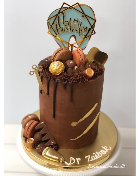 Tall chocolate dental themed cake 🤎💛🤎 Dental Theme Cake, Tall Chocolate Cake Designs, Chocolate Tall Cake, Tall Chocolate Cake, Dental Cake, Trendy Cakes, Artistic Cake, Birthdays Cakes, Tall Cake