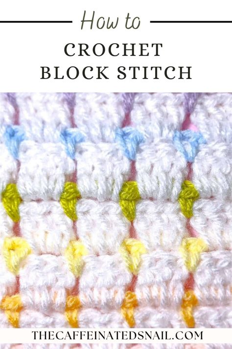 The Block Stitch in Crochet is a 2 row repeat stitch that creates a lovely block motif with a peek-a-boo of a different color. You can keep it simple with 2 colors or make it as colorful as you want by switching the colors every row. Crochet Block Stitch Rectangle, Crochet Block Stitch Pattern, Block Stitch Crochet Pattern, Block Stitch Crochet Blanket, Block Stitch Crochet, Crochet Blanket Diagram, Crochet Block Stitch, Block Stitch, Different Crochet Stitches