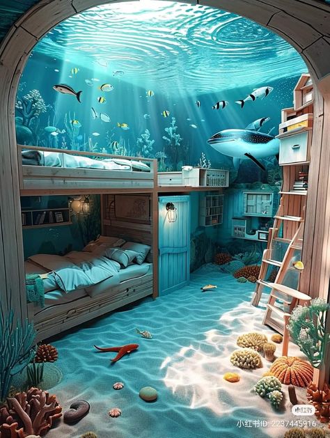 Underwater Homes, Fun Beds, Sea Bedrooms, Underwater House, Amazing Bedroom Designs, Ocean Room, Dream Bedroom Inspiration, Beach Themed Bedroom, Cute Bedroom Decor