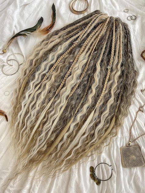 BOHO Curly dreadlocks dark blond, cold light blond and cream color double end Ombre Set, Ombre Dreads, Synthetic dreads, de dreads, se dreads, Custom Dreadlocks Extensions : Amazon.ca: Handmade Products Synthetic Dreads Hairstyles, Female Dreadlocks Styles, Curly Dreadlocks, Synthetic Dreadlocks Extensions, Ombre Dreadlocks, Dark Blond, Dreads Styles For Women, Ombre Dreads, Dreadlocks Extensions