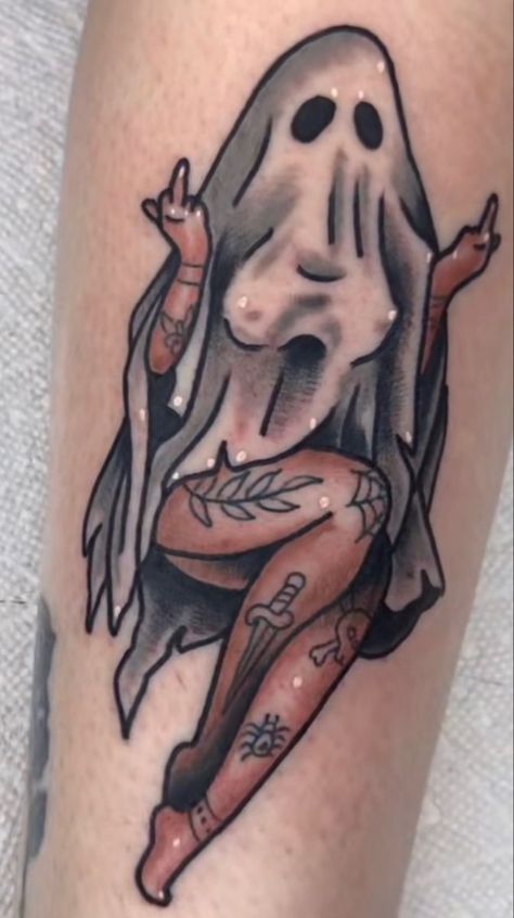 Scary Tattoo Designs, Gotik Tattoo, Sharpie Tattoos, Ghost Tattoo, Scary Tattoos, Muster Tattoos, Creepy Tattoos, Spooky Tattoos, Halloween Tattoo