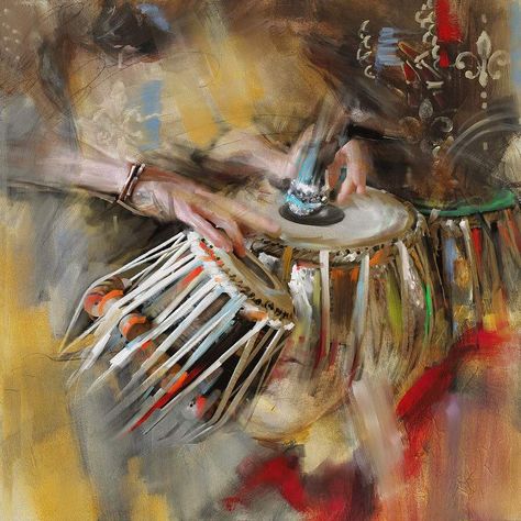 Tabla Painting, Wall Art Indian, Indian Musical Instruments, Musical Instruments Drawing, Painting Indian, Indian Wall Art, Composition Painting, Instruments Art, South Asian Art