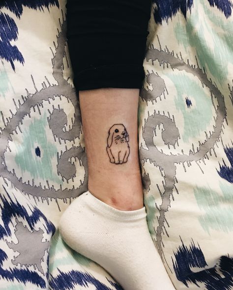 Dog Tattoo Ideas Minimalist Yorkie, Dog Memorial Tattoos Yorkie, Ankle Pet Tattoo, Ankle Dog Tattoos For Women, Pet Memorial Tattoo Rabbit, Holland Lop Bunnies, Bunny Tattoos, Rabbit Tattoos, Paw Print Tattoo