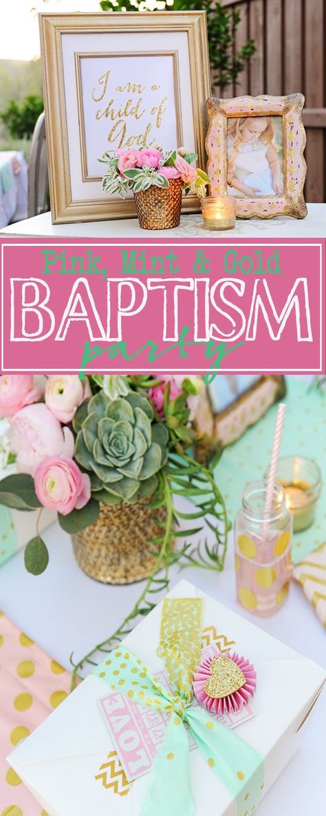 Pink mint and gold baptism party Great To Be 8, Cute Diy Ideas, Baptism Party Ideas, Trendy Party Decor, Baptism Centerpieces, Diy Party Crafts, Pink Peppermint, Party Planning Business, Lds Baptism